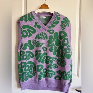 Zara Lavender Knit Vest with Green Abstract Motif